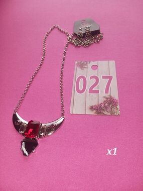 paparazzi Silver-Tone Necklace with Red and Black Stones